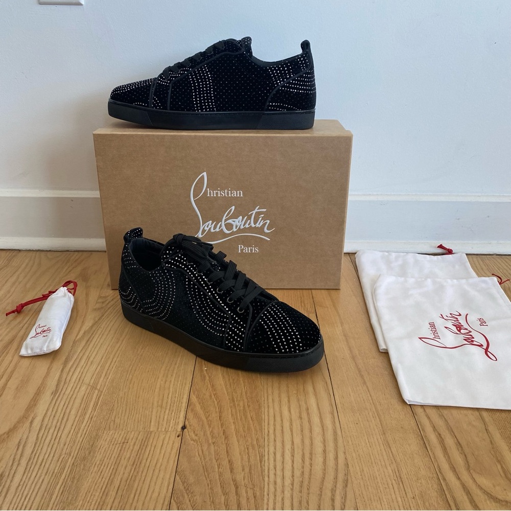 Christian Louboutin Louis Junior Orlato Velvet River Shoes Sneakers NYE Bling